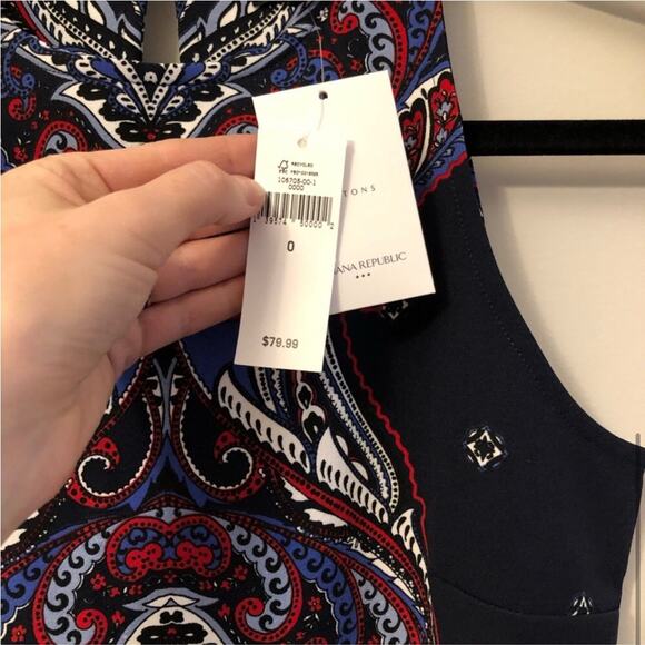 NWT Banana Republic Factory Blue Paisley Sheath Dress - Picture 4 of 5